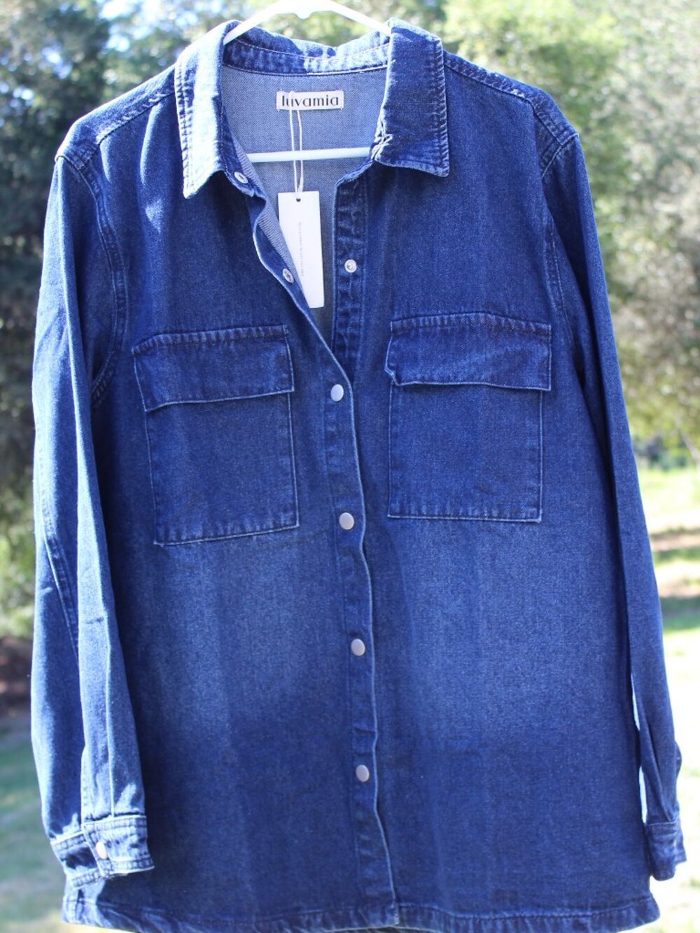 Luvamia Denim Snap Up Jacket Trendy Long Sleeve With Front Pockets Size XL